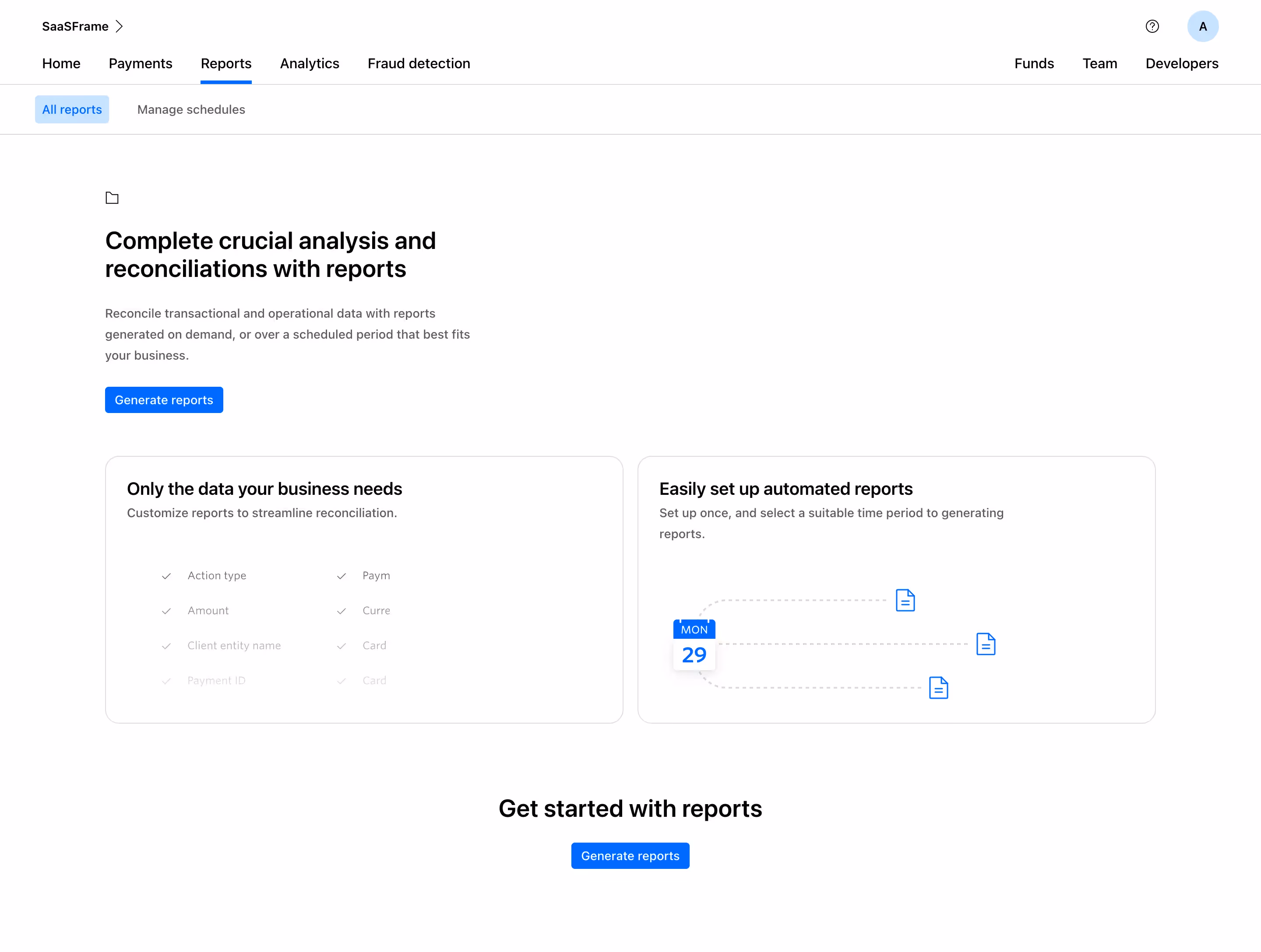 Checkout.com Empty Reports Dashboard
