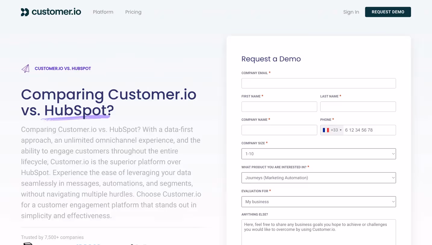 Customer.io Comparison Page