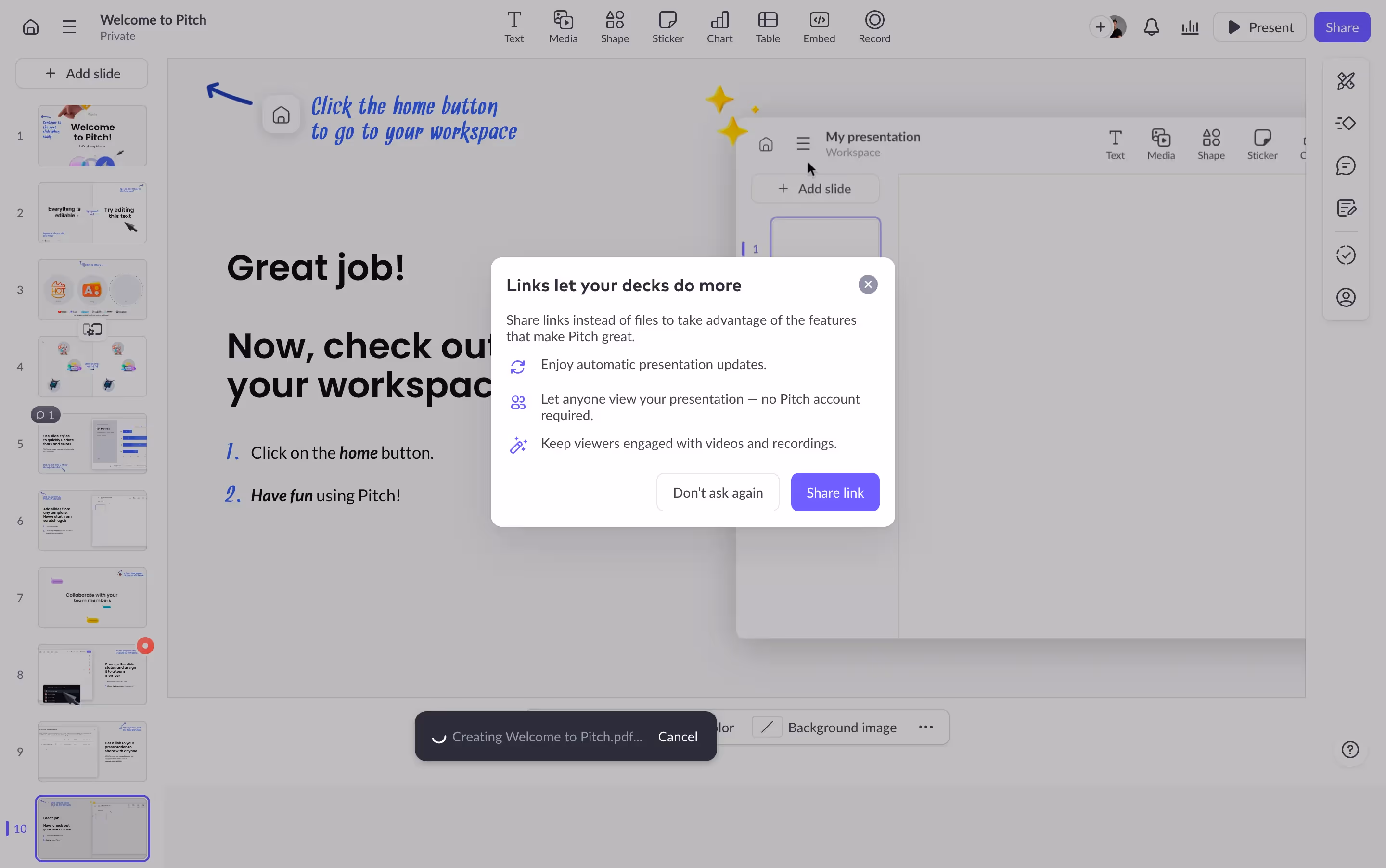 Pitch Exporting PDF Presentation