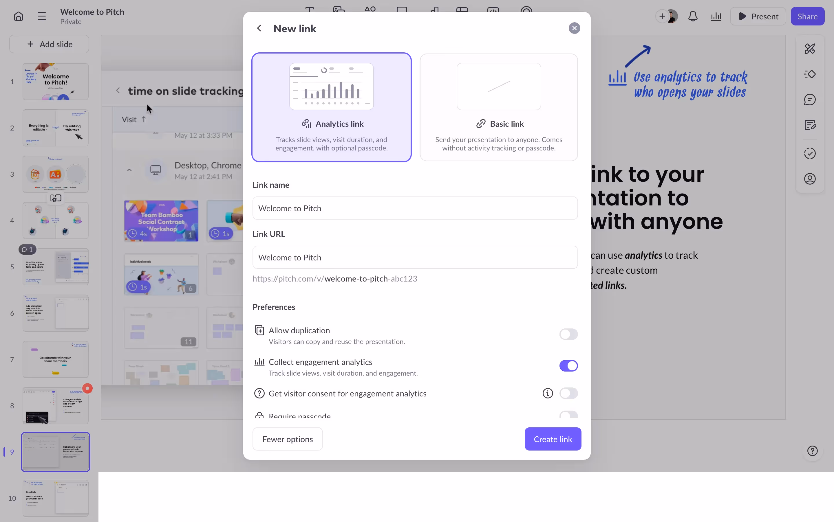 Pitch Create New Sharing Link
