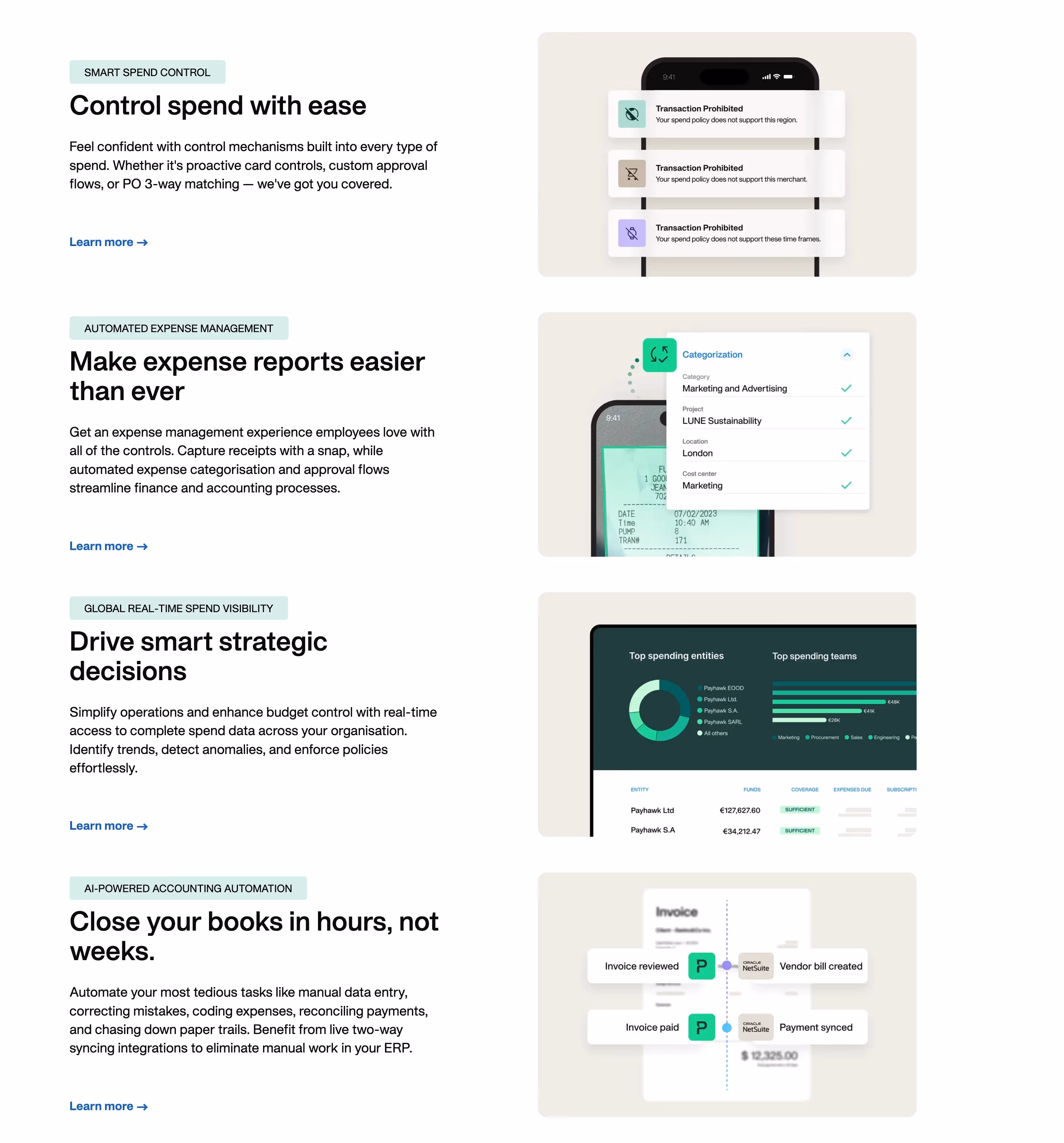 Payhawk Features Section