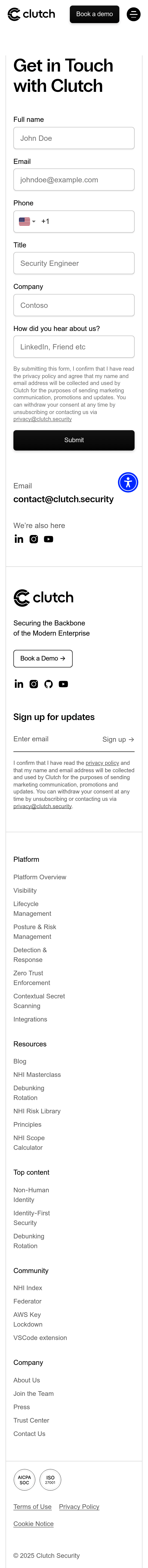 Clutch Contact Page