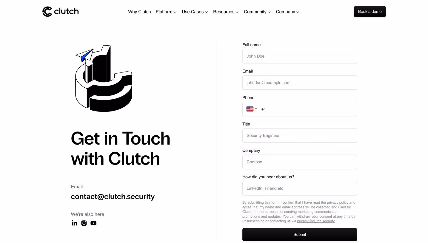 Clutch Contact Page