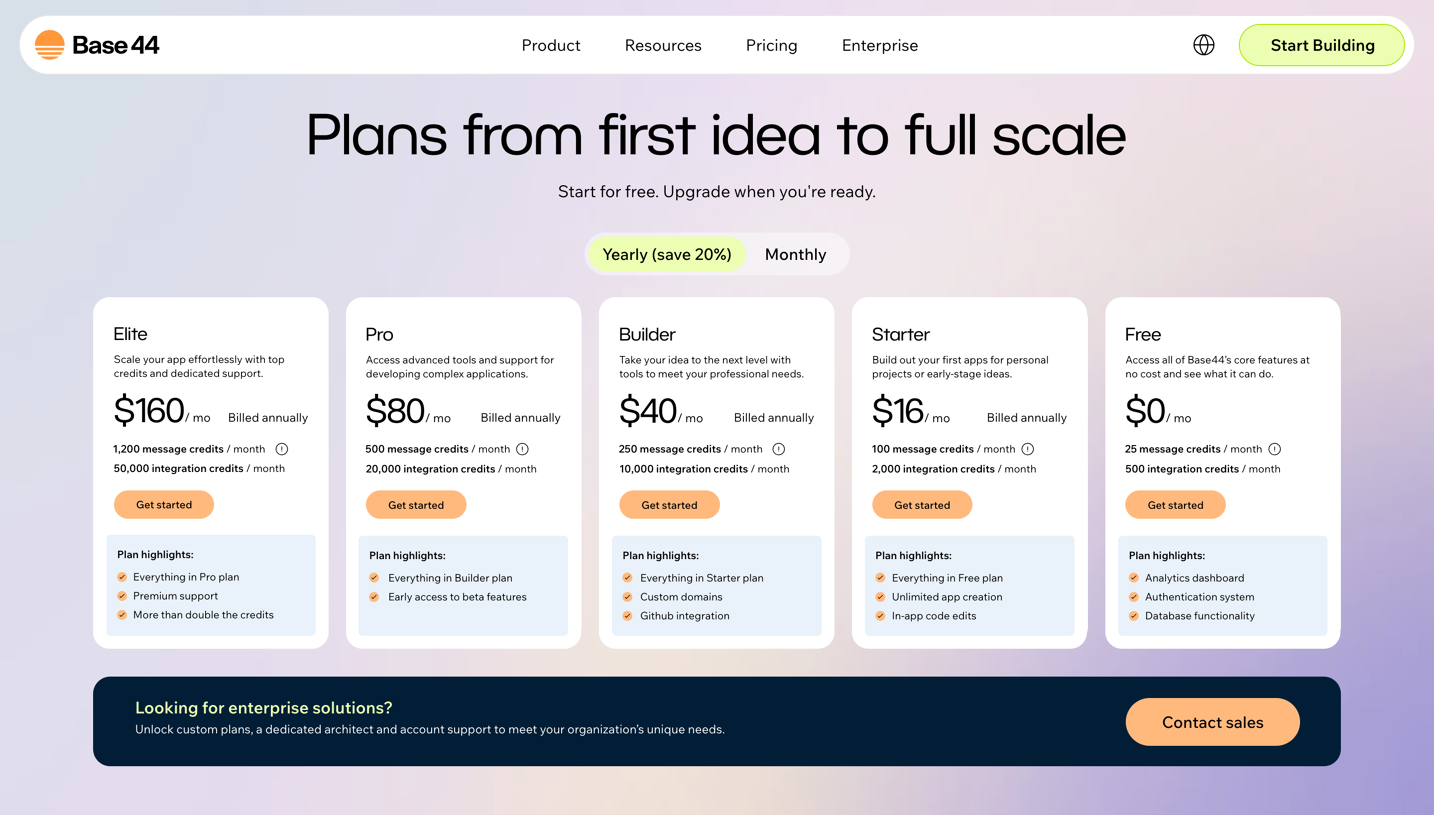 Base44 Pricing Page