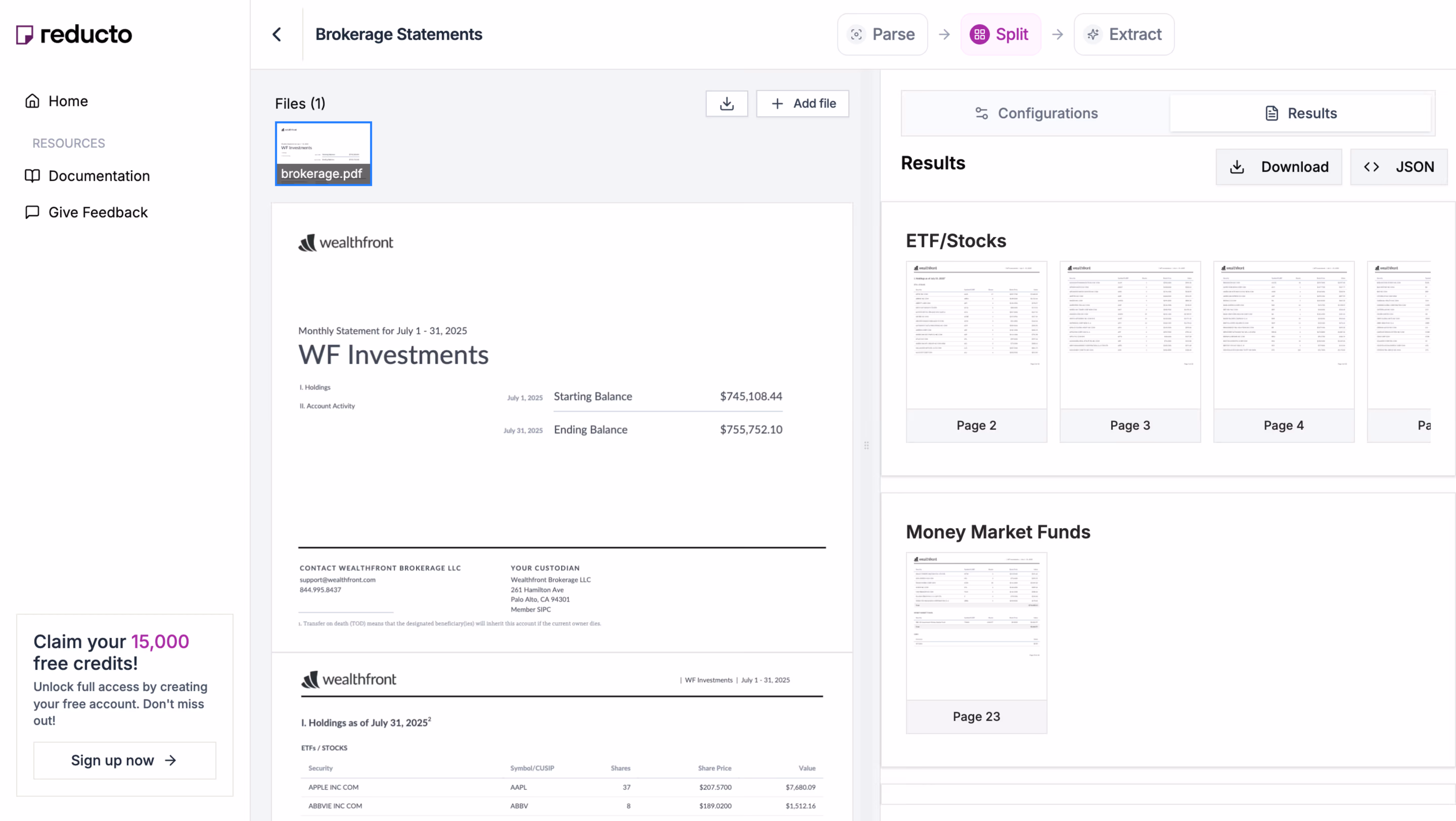 Reducto Split Document