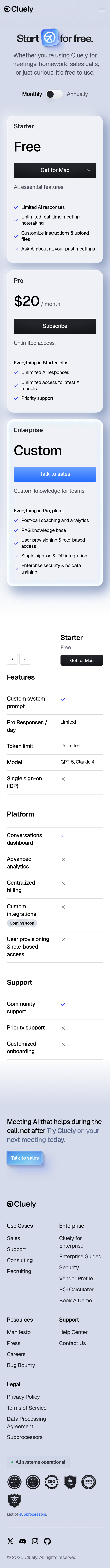 Cluely Pricing Page