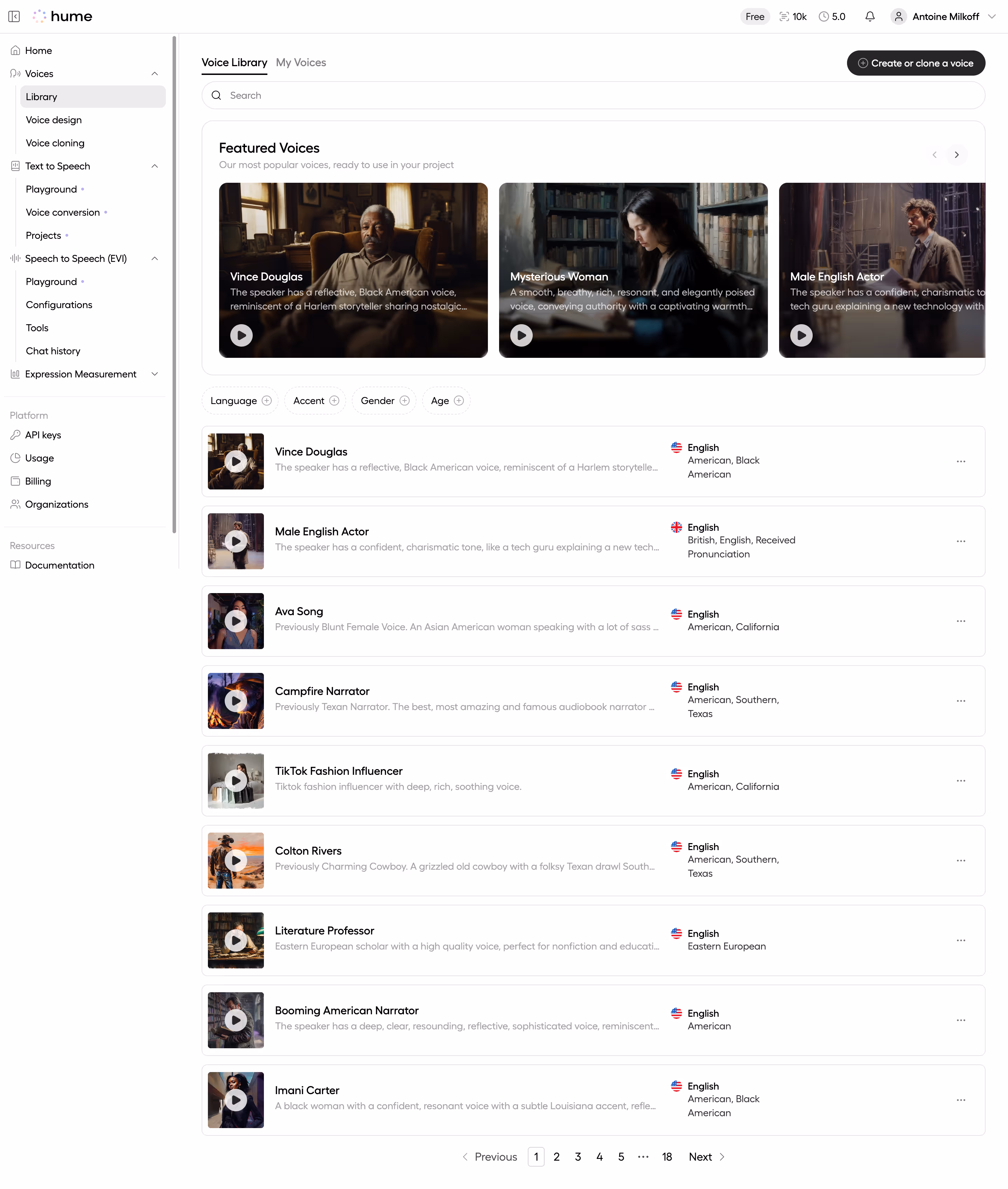 Hume AI Voices Library