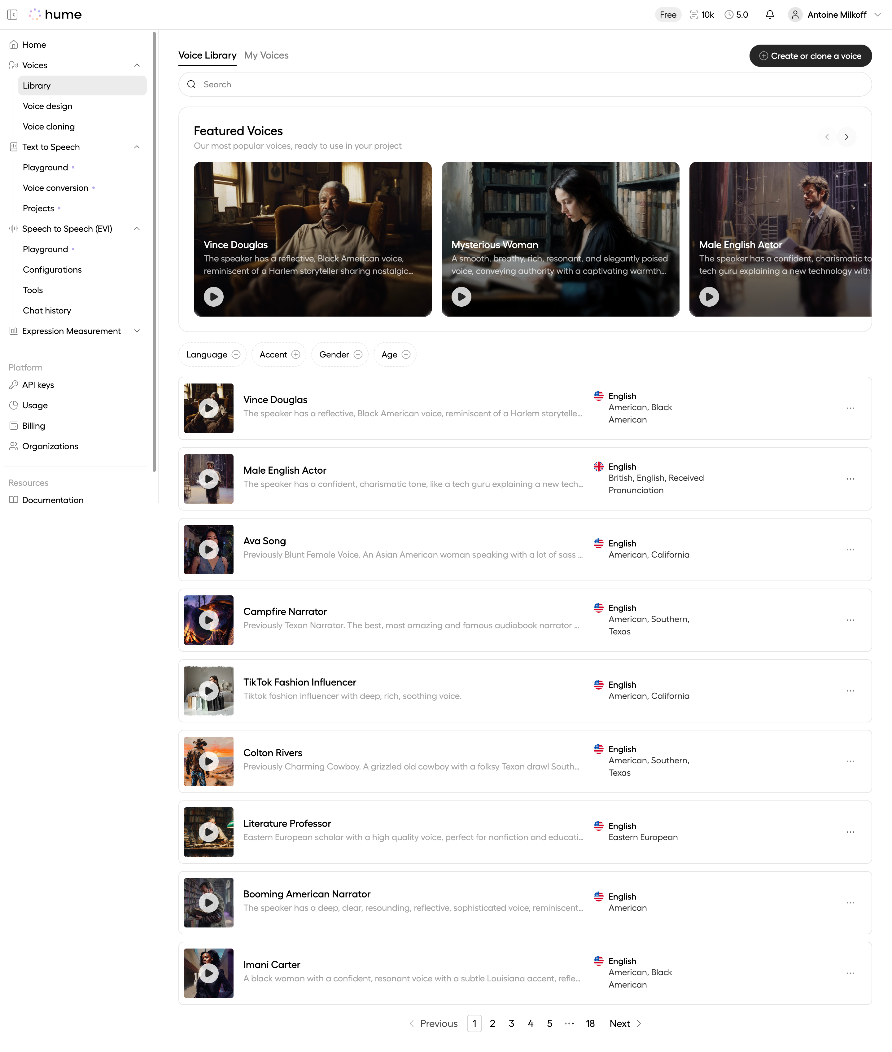 Hume AI Voices Library