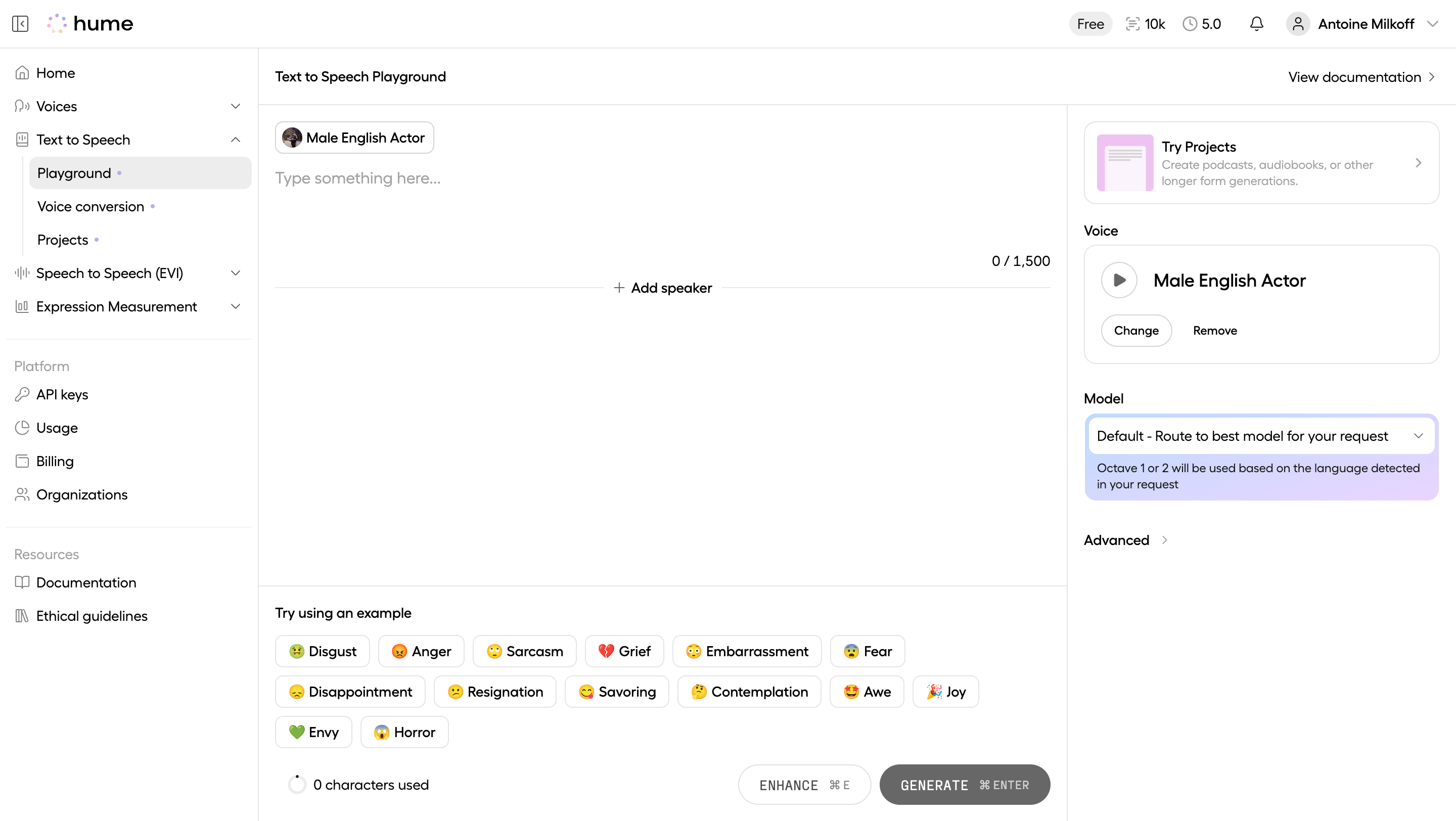 Hume AI Text to Speech Playground