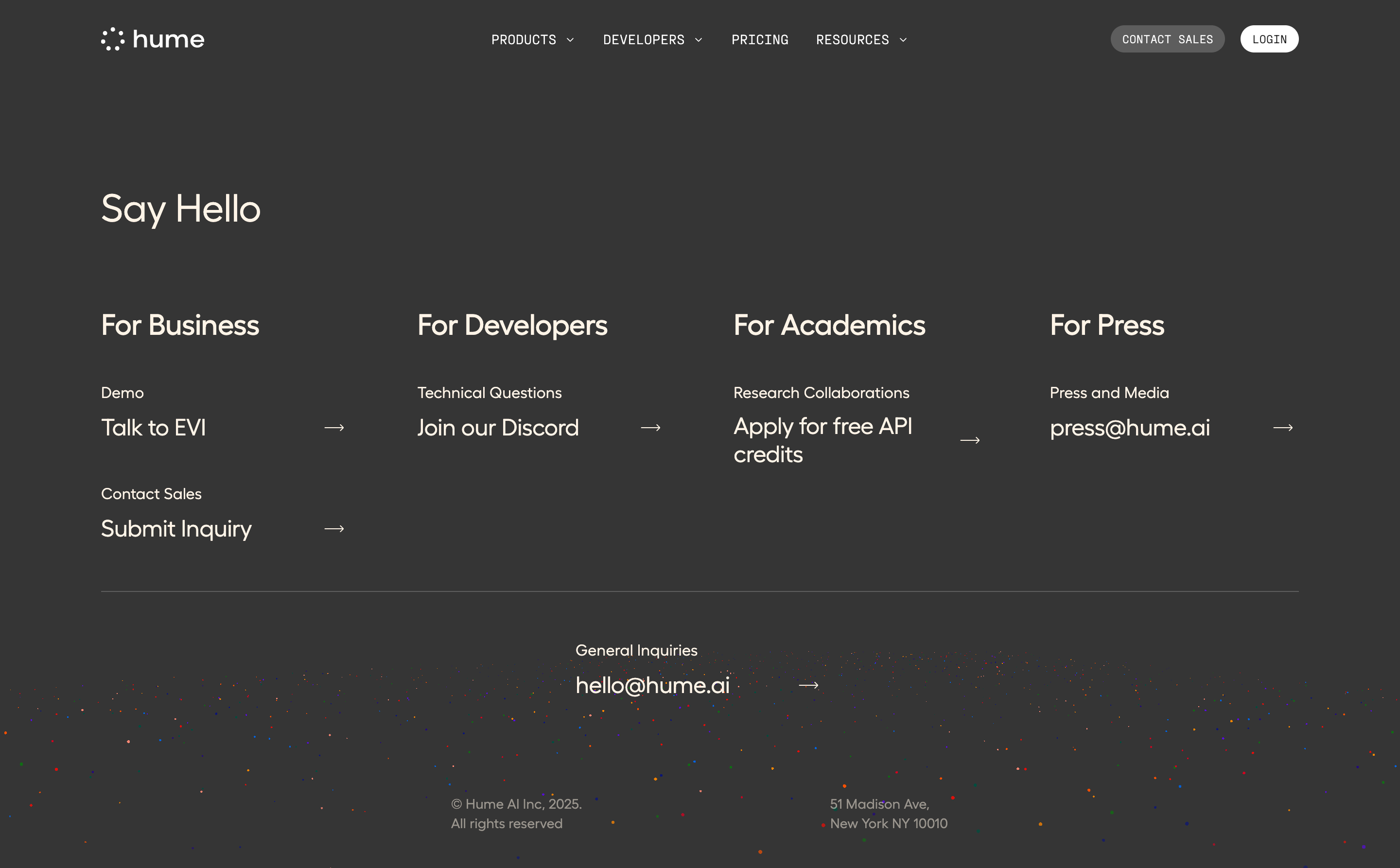 Hume AI Contact Page