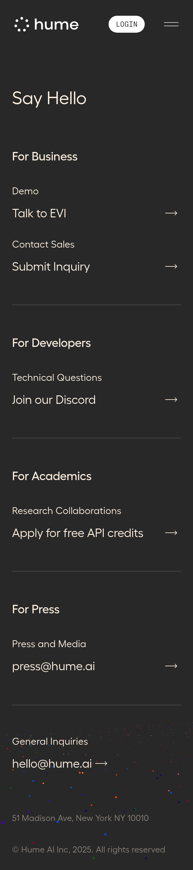 Hume AI Contact Page