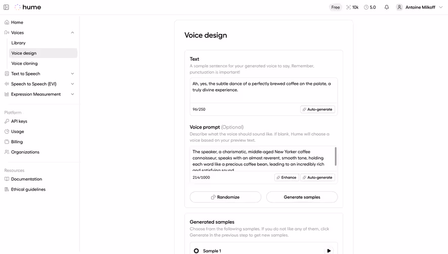 Hume AI Generating New Voice