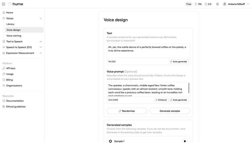 Hume AI Generating New Voice