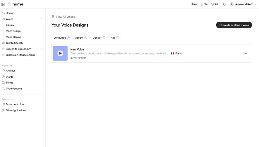 Hume AI Your Voice Design Library