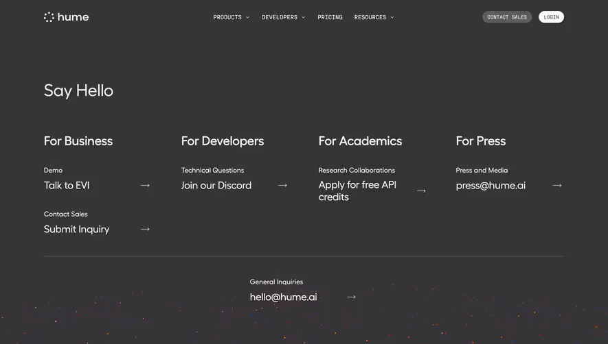Hume AI Contact Page