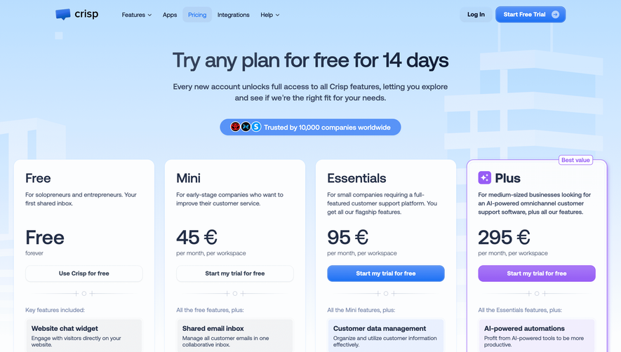 Crisp Pricing Page