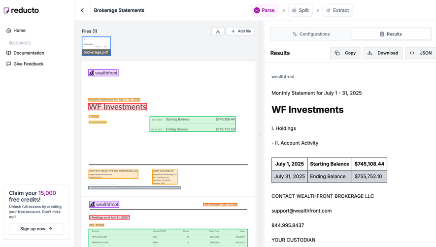 Reducto Parse Document