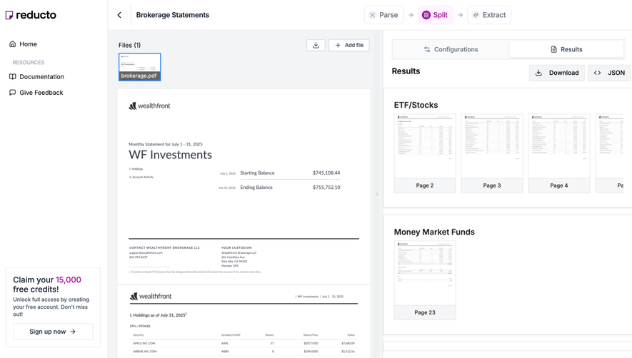 Reducto Split Document