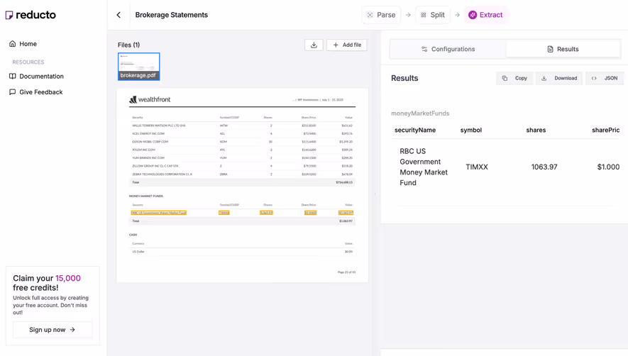 Reducto Extract Document