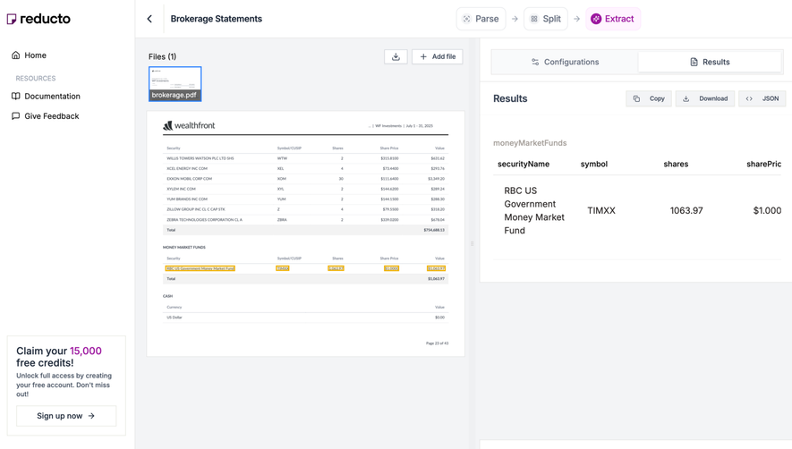 Reducto Extract Document