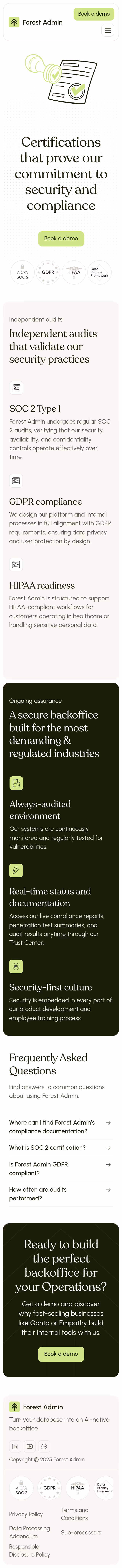 Forest Admin Privacy Compliance Page