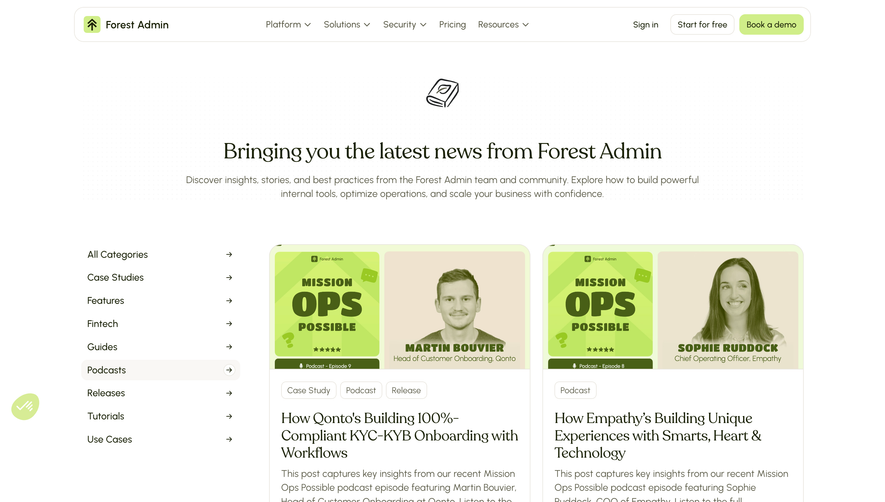 Forest Admin Podcast Pages