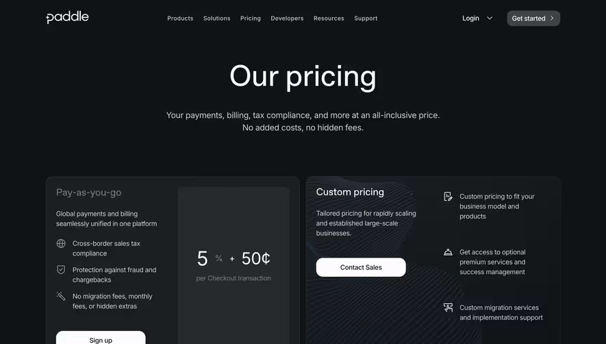 Paddle Pricing Page