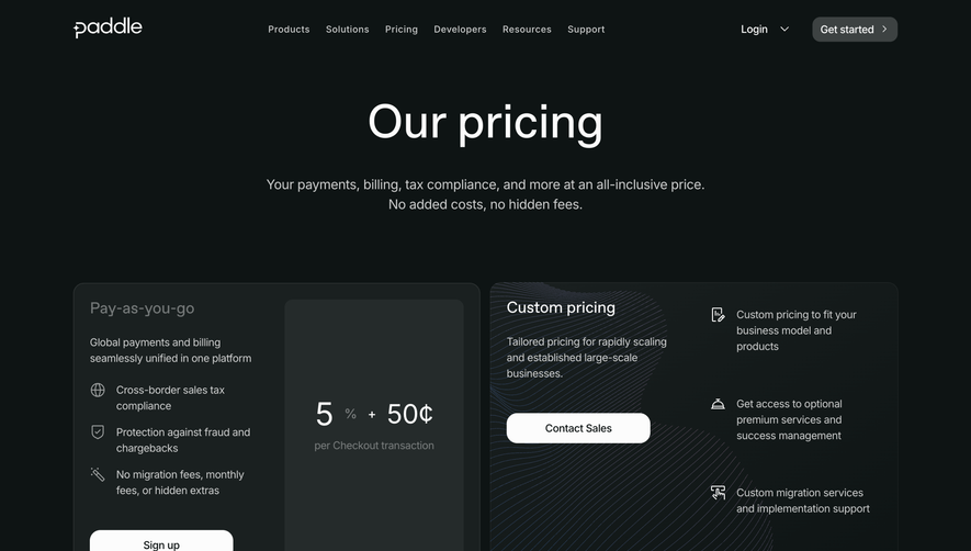 Paddle Pricing Page
