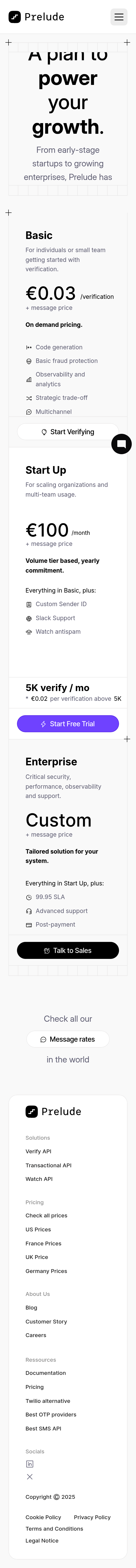Prelude Pricing Page
