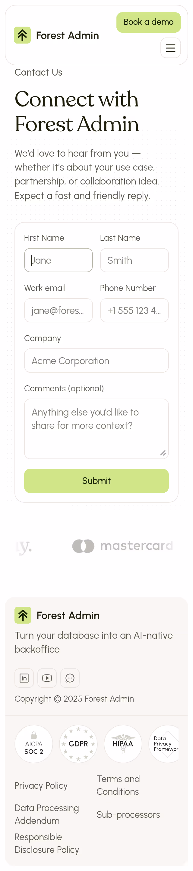 Forest Admin Contact Page