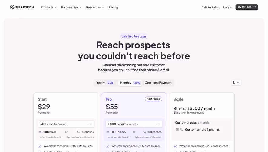 FullEnrich Pricing Page