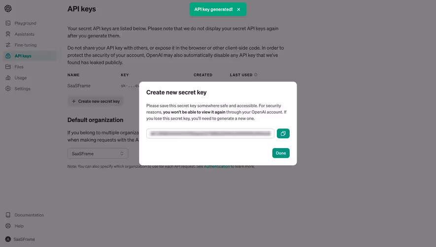OpenAI API Key Created