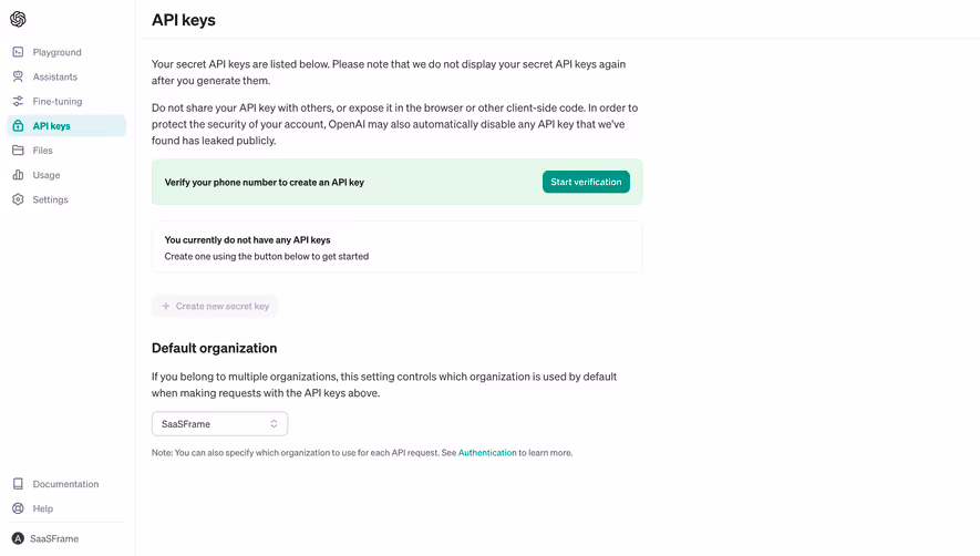 OpenAI Verify Phone to Create API Key