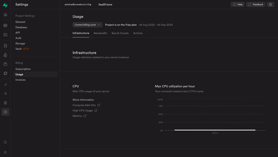 Supabase Usage Settings