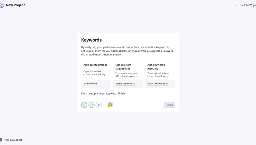Wope Choose keywords