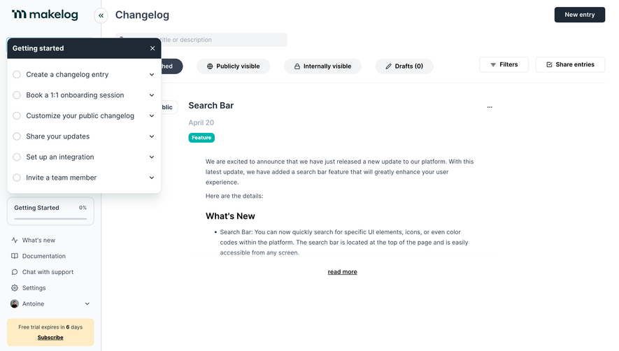 Makelog User Onboarding