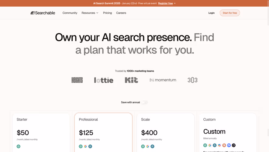 Searchable Pricing Page