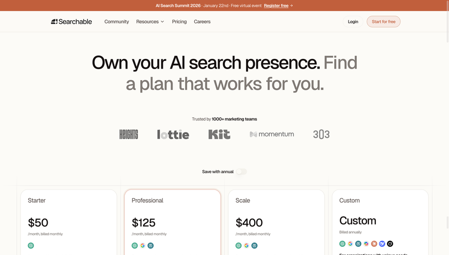 Searchable Pricing Page