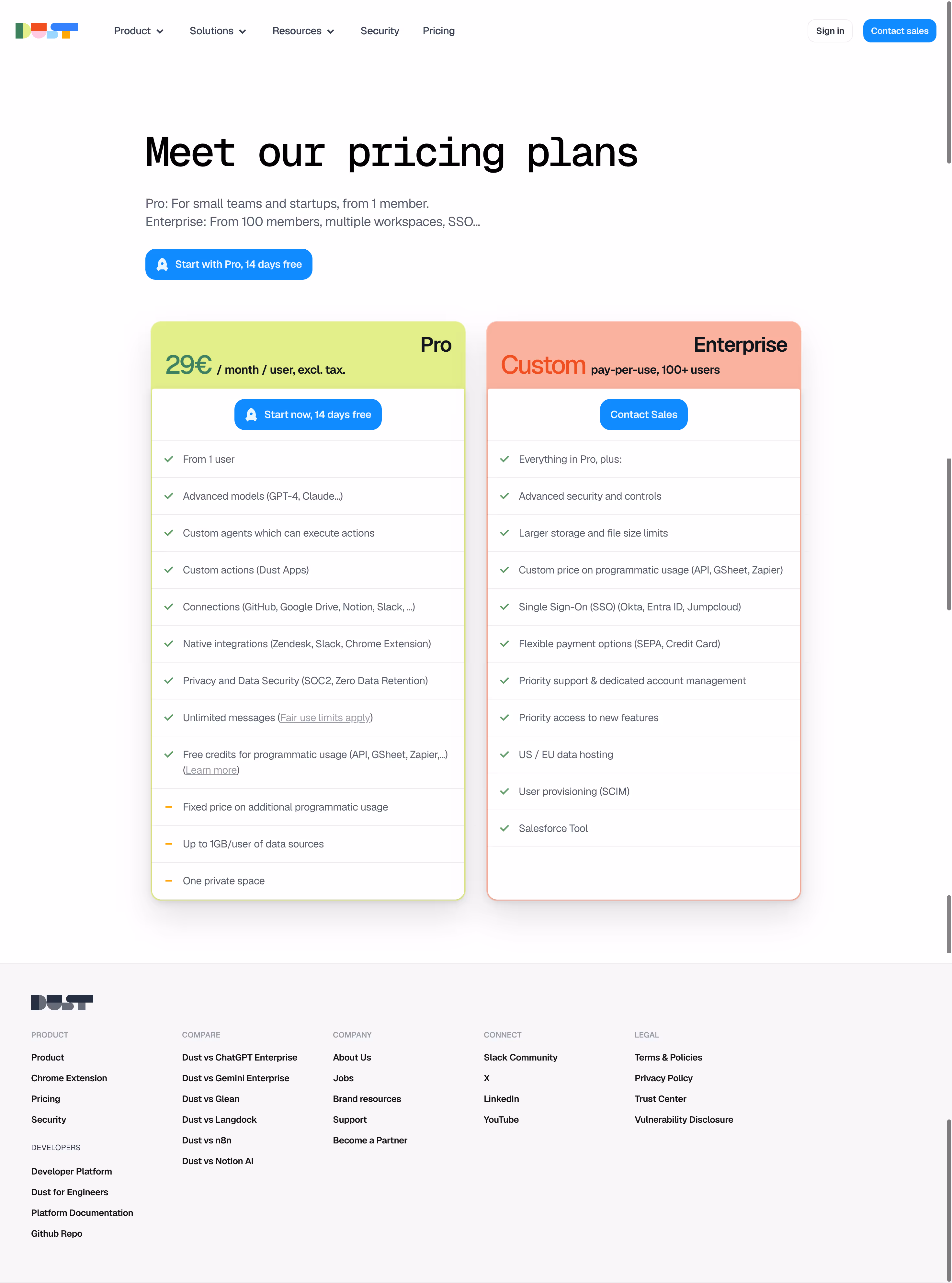 Dust Pricing Page