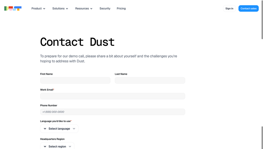 Dust Contact Page
