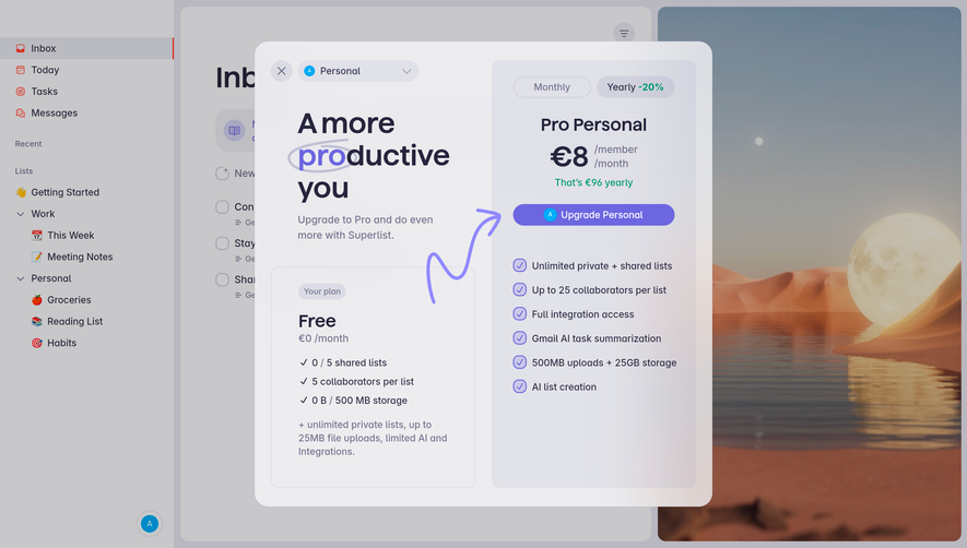 Superlist Upgrade prompt