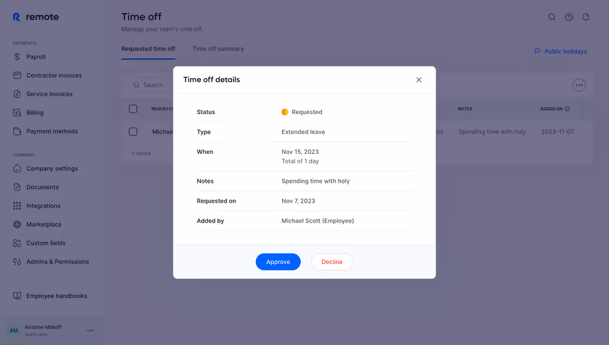 Remote Approve Time Off