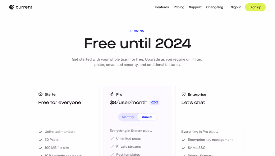 Current Pricing Page