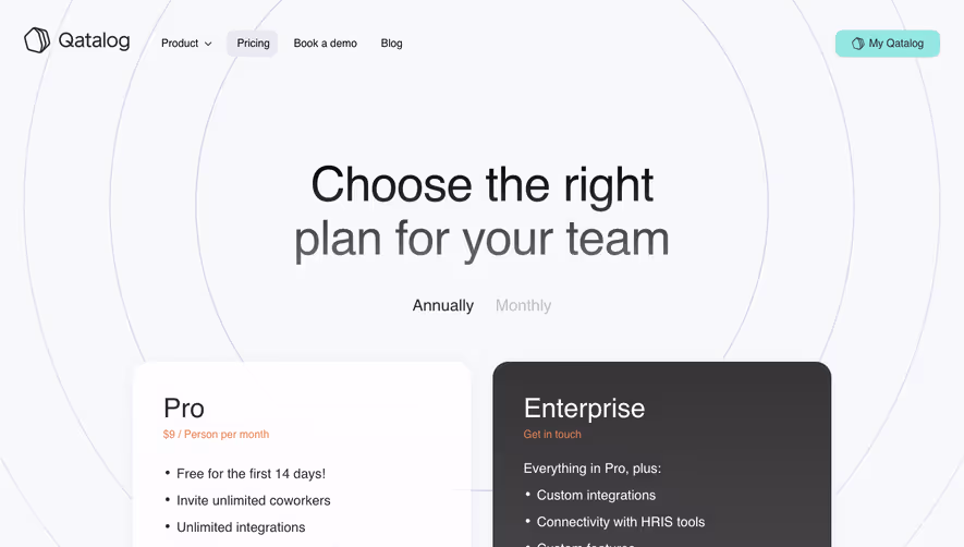 Qatalog Pricing Page