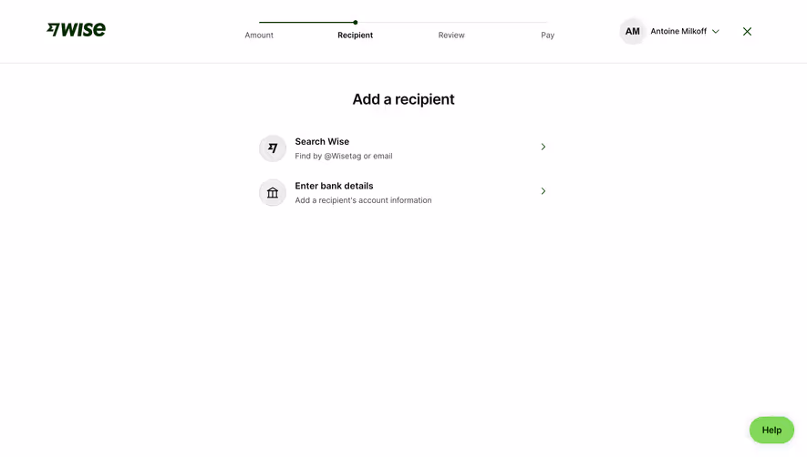 Wise Add Transfer Recipient