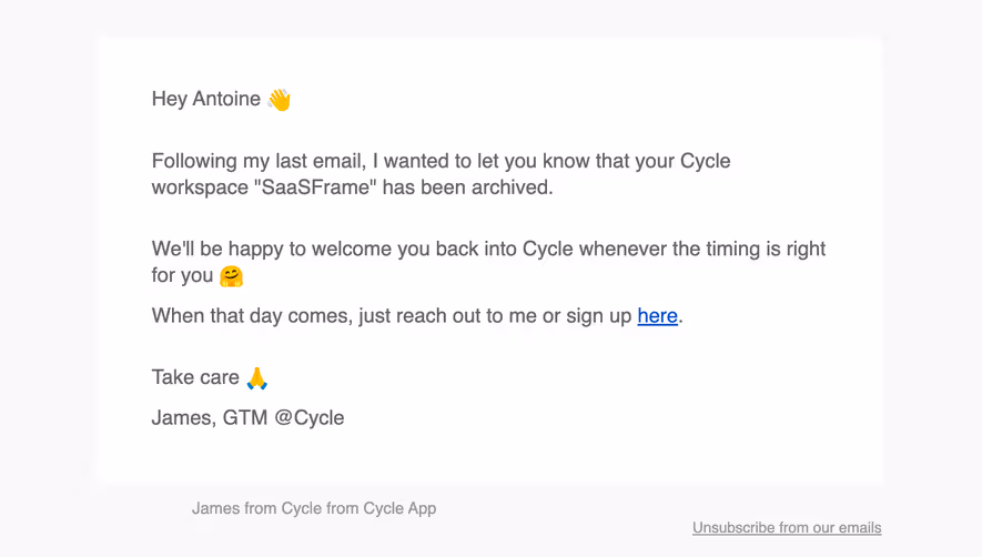 Cycle Retention Email
