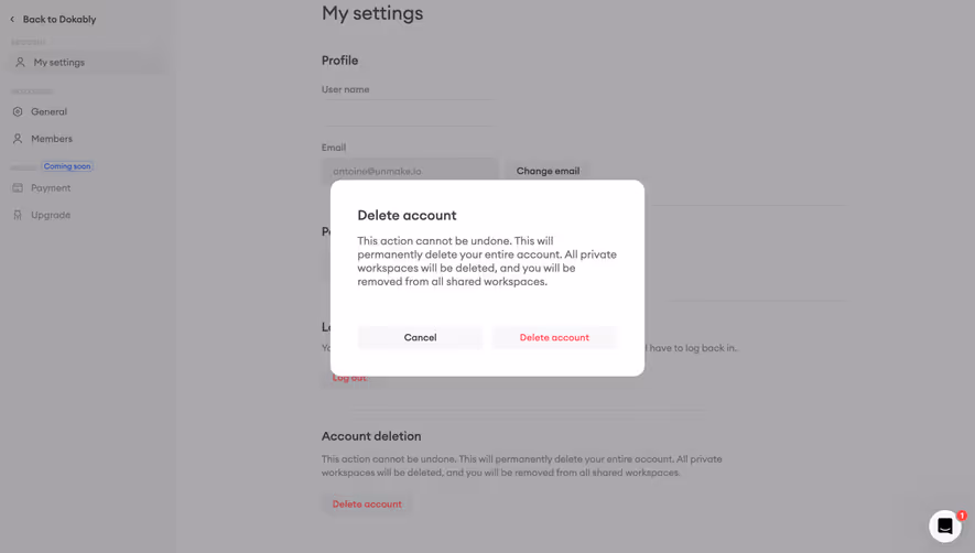 Dokably Delete Account