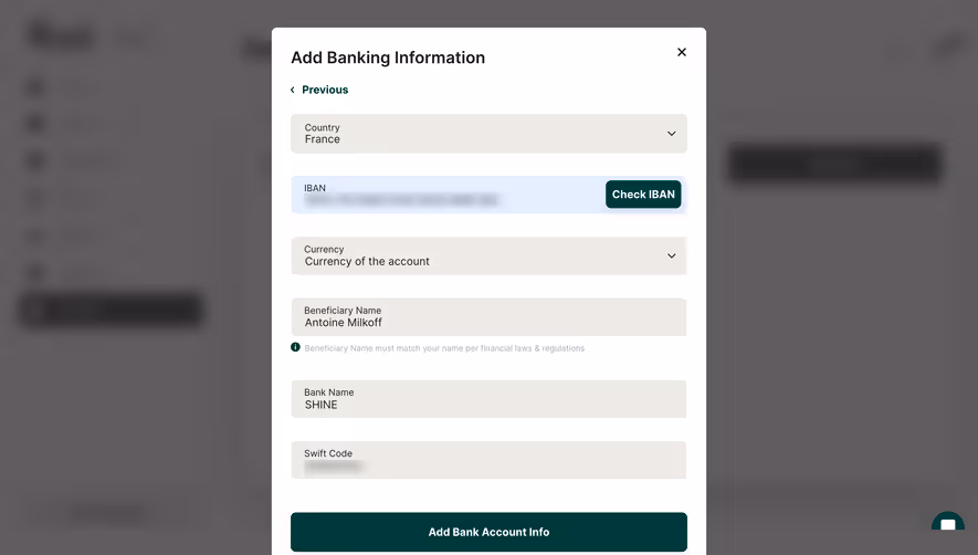 Ruul Add Banking Information