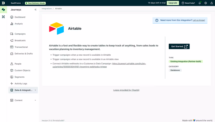 Customer.io Connect Airtable