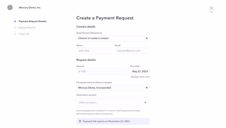Mercury Create A Payment Request